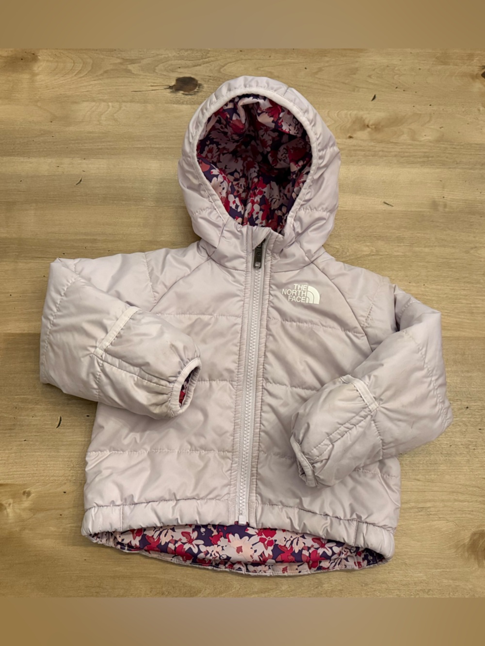 The North Face Light Lilac Hooded Reversible Puffer Jacket